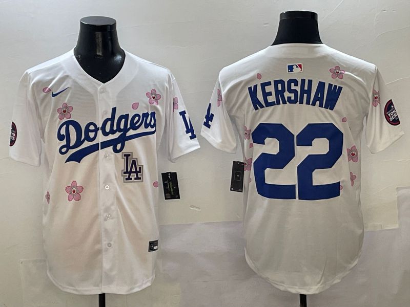 Men Los Angeles Dodgers #22 Kershaw White Sakura Edition 2025 Nike MLB Jersey style 9->los angeles dodgers->MLB Jersey